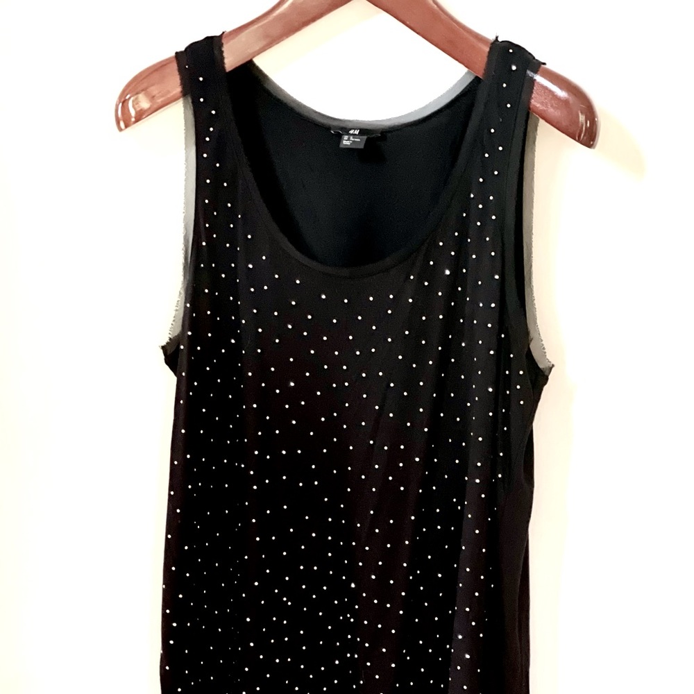 Long black sheer tank with gold studs